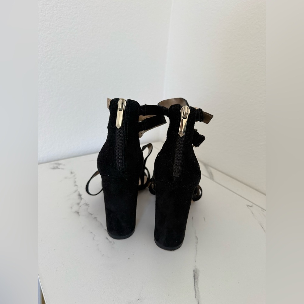 Sam Edelman 100% Leather Black Suede Lace-Up Block Heels with Back Zip - Picture 2 of 6